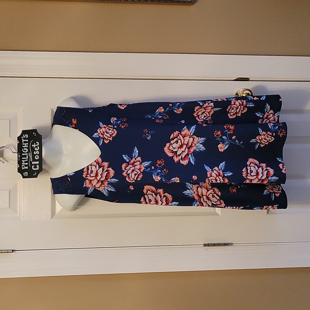 Lily Rose Medium Dress Tunic Blue Floral with Lace Accent